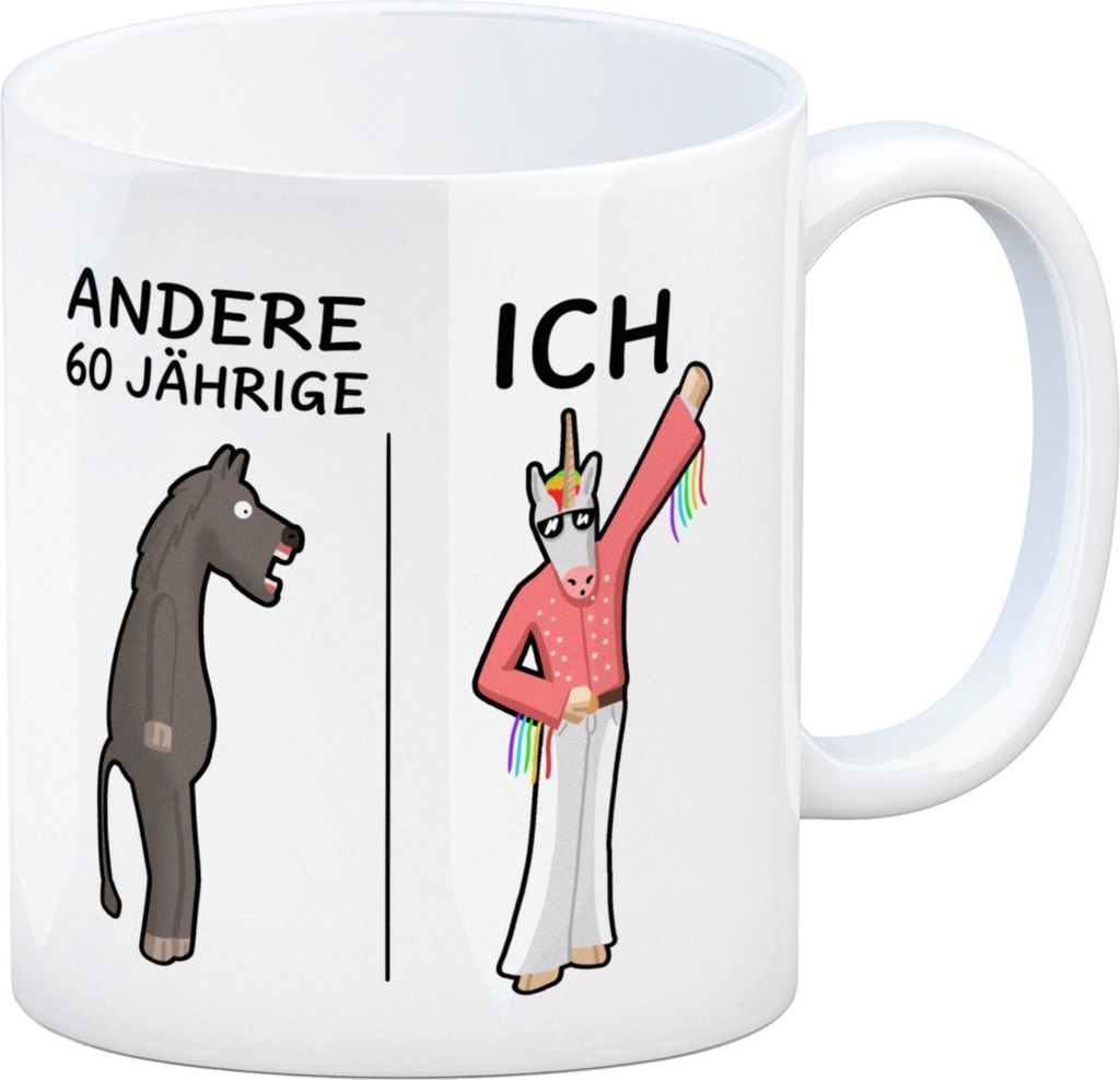 Witziger Kaffeebecher für den 60. Geburtstag mit Motiv: Andere und ich
