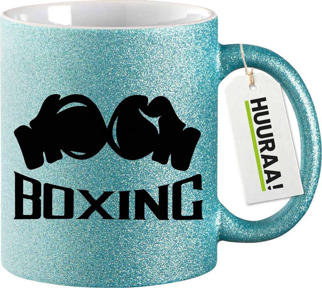 Huuraa Glitzertasse Boxing Boxhandschuhe 330ml Blau Keramik Kaffeebecher Geschenkidee