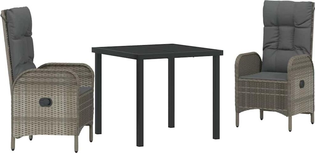 Garten Essgruppe mit Kissen 3 pcs Grau Poly-Rattan