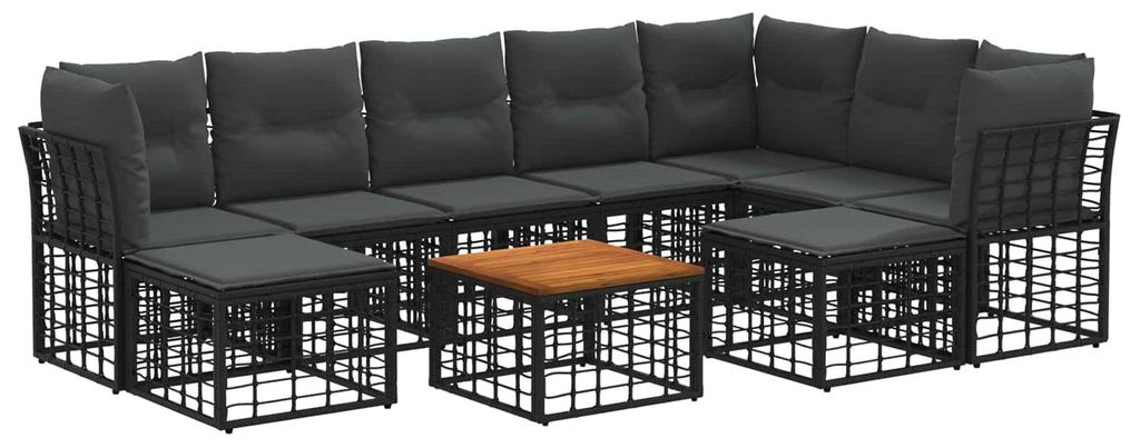 Maison Exclusive - Outdoor-Sofagarnitur 10 pcs Schwarz und Dunkelgrau Polyester
