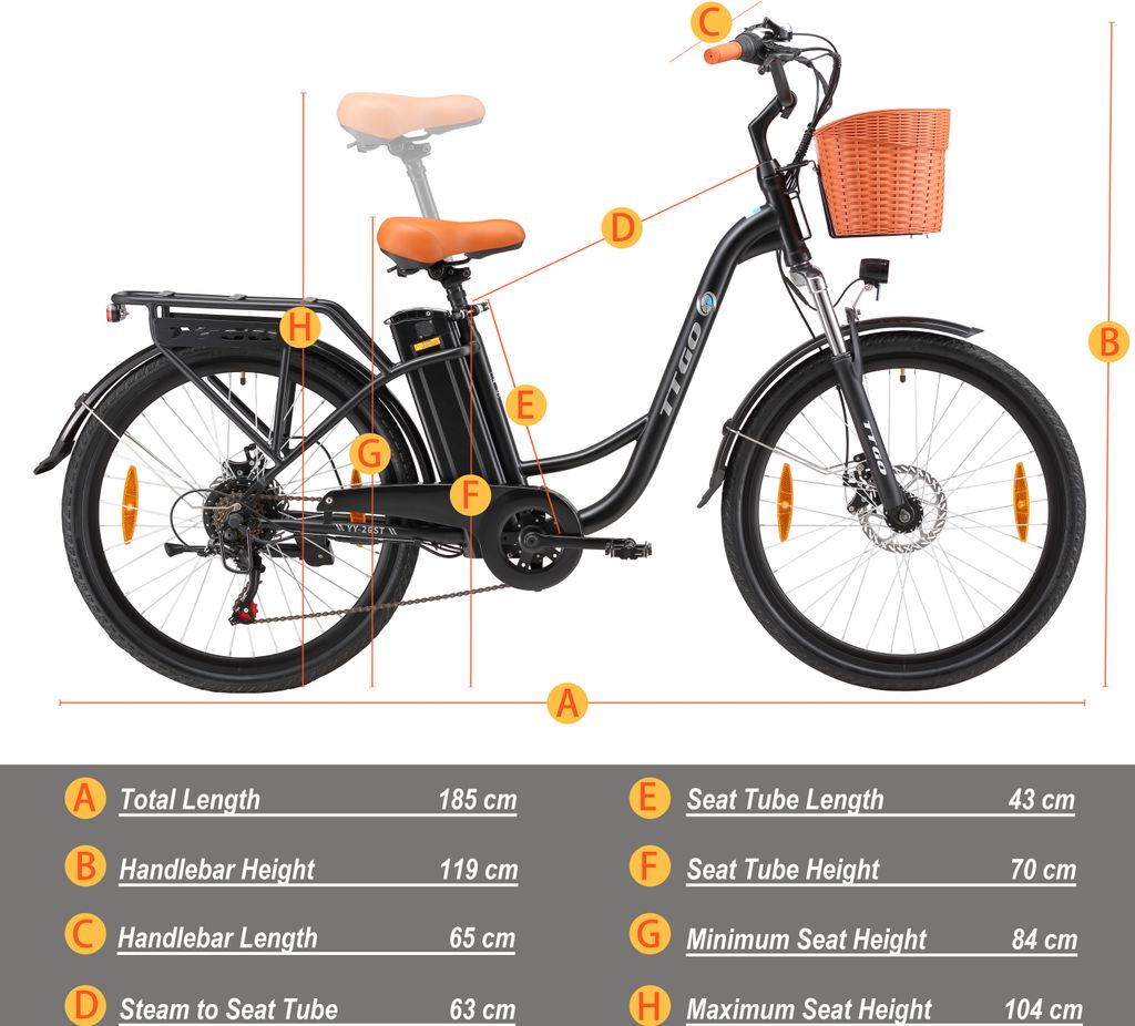 26 palcový E Bike E-bike dámsky bicykel od 155cm mestský Obrázok produktu 18