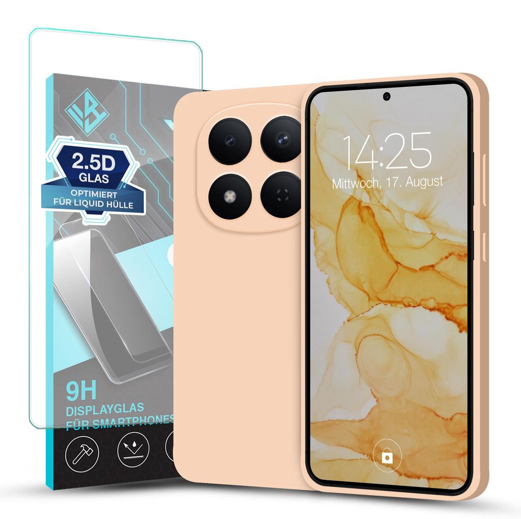 Hülle für Xiaomi Redmi Note 15 Pro 5G mit 9H Displayglas Displayschutz Case Cover Bumper Smartphone Softgrip Schutzhülle Farbe: Rosa