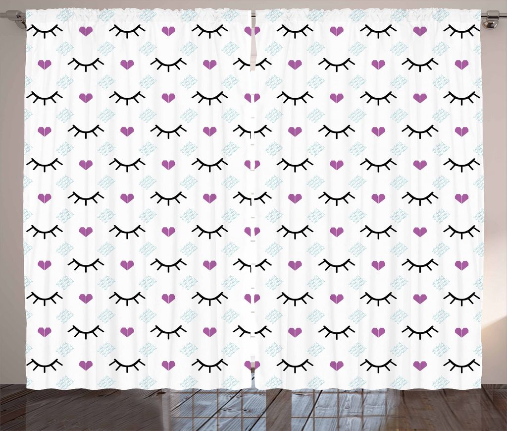 ABAKUHAUS Wimper Rustikaler Vorhang, Winking Augen-Herz, Wohnzimmer Universalband Gardinen mit Schlaufen und Haken, 280 x 175 cm, Fuchsia Blassblau...