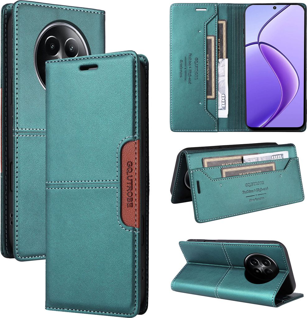 Handyhülle für Realme 12 5G/Realme 13 5G Hülle, Leder Flip Wallet Kartenfach Stand Schutzhülle Grün