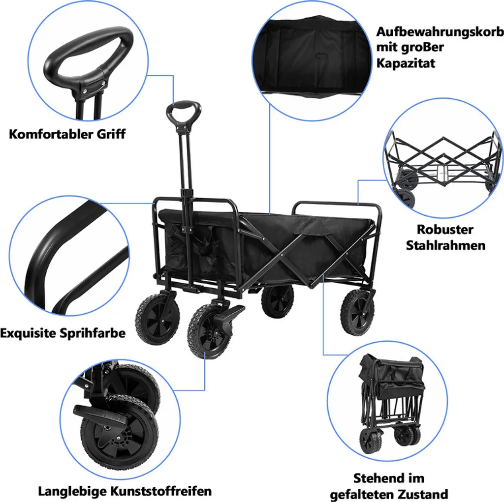 Carrello da Lavoro Jiubiaz Pieghevole | Portata 100kg Acciaio Nero