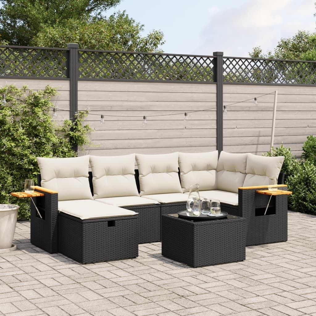 Maison Exclusive - 7-tlg. Garten-Sofagarnitur mit Kissen Schwarz Poly Rattan