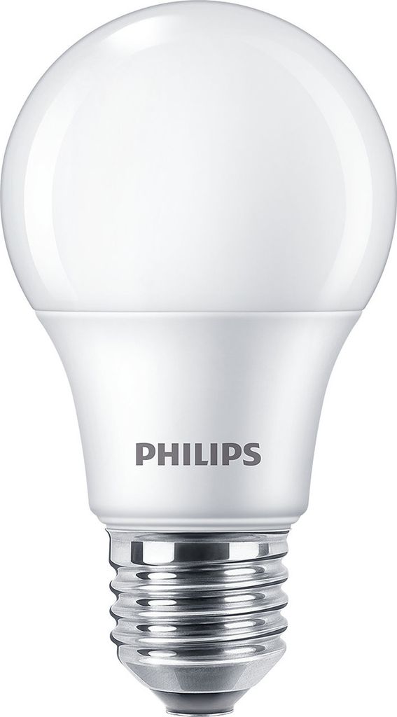 A Philips LED light bulb on a white background.