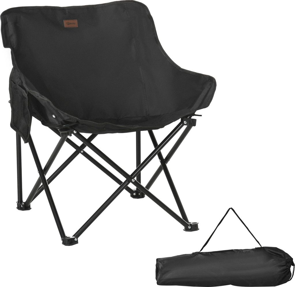 Campingstuhl faltbarer Gartenstuhl mit Seitentasche, Stahlbeine, Klappsessel mit Tragetasche fš¹r Pool, Strand, Oxford, Schwarz