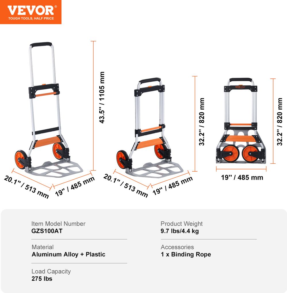VEVOR Sackkarre Klappbar 125kg Transportkarre aus Produktbild 7