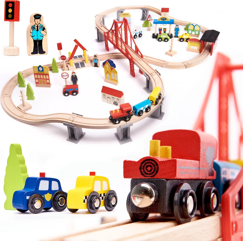 Voie ferrée bois 70 pièces : fini les rails fragiles qui se cassent