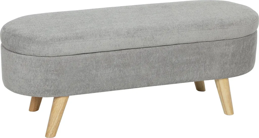 Banc de Chambre Design Ovale Gris en Velours Teddy pour Rangement Chic