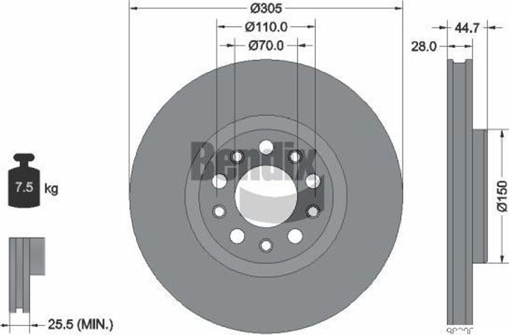 BENDIX Braking BDS2257HC Bremsscheibe OE 50532930 kompatibel mit Giulia