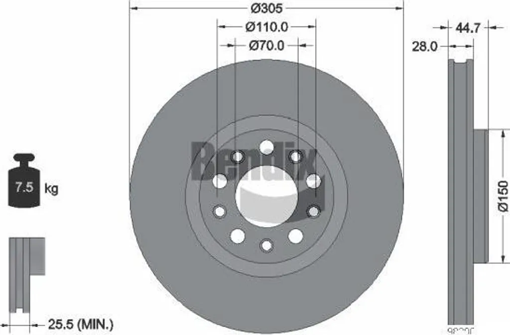 Disque de frein BENDIX BDS2257HC : Remplacement OE pour Alfa Giulia 305mm
