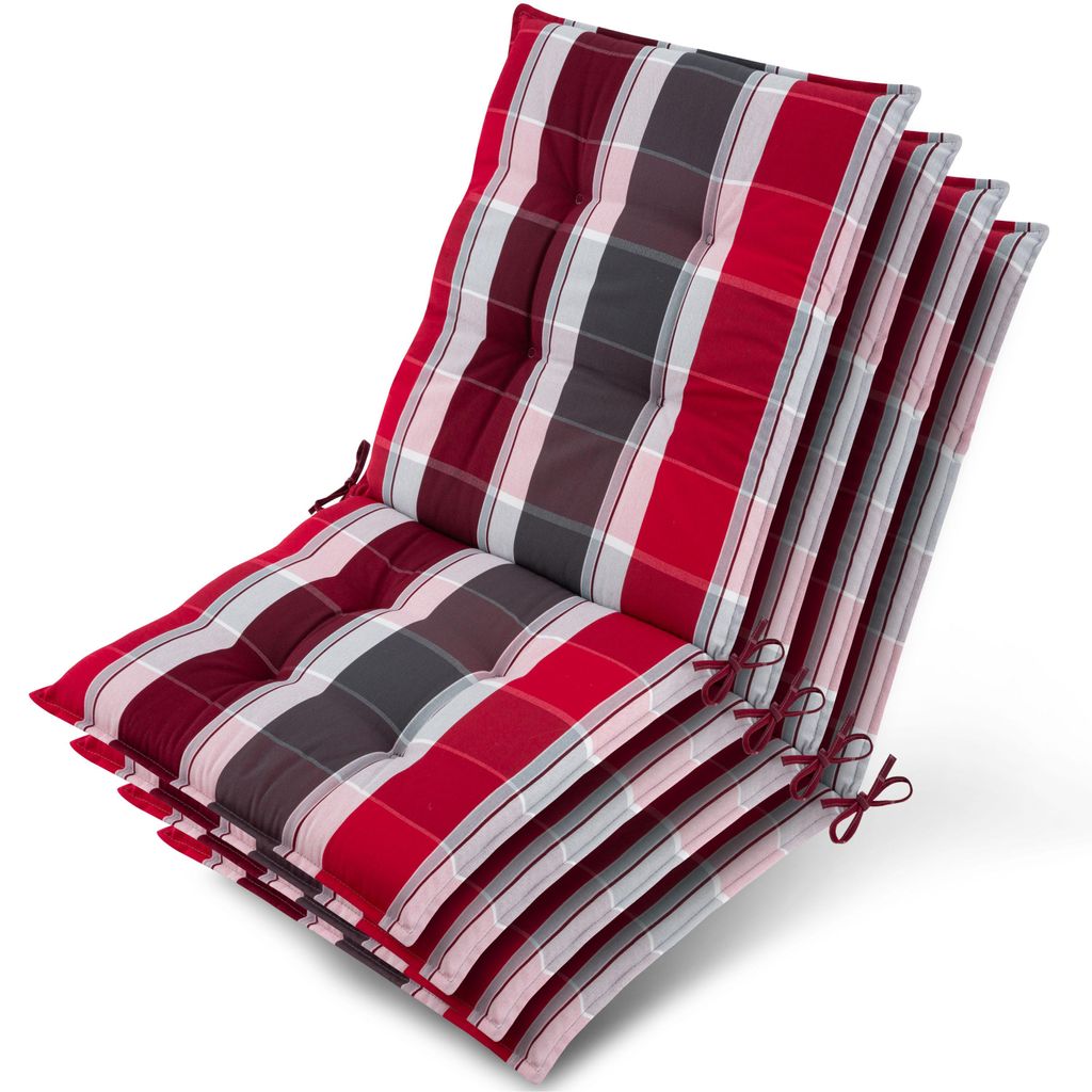 Beautissu 4x Niedriglehner Auflage Sun-NL 100x50x8cm Rot-Anthrazit-Gestreift