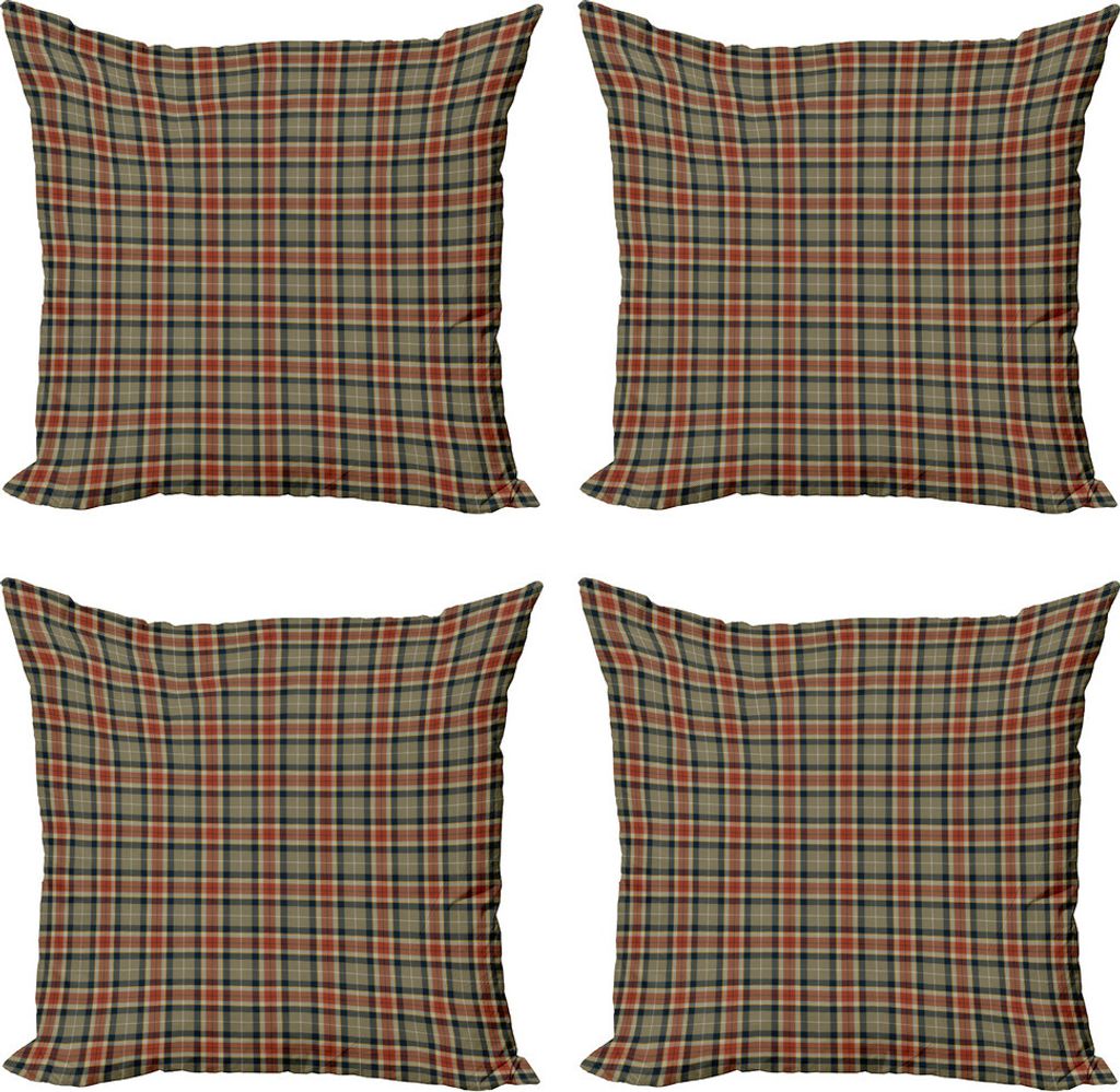 ABAKUHAUS Schottenkaro Kissenbezug Set (4 Stück), Quadrate und diagonale Linien, Moderner Doppelseitiger Digitaldruck, 40 cm x 40 cm, Pale Brown D...