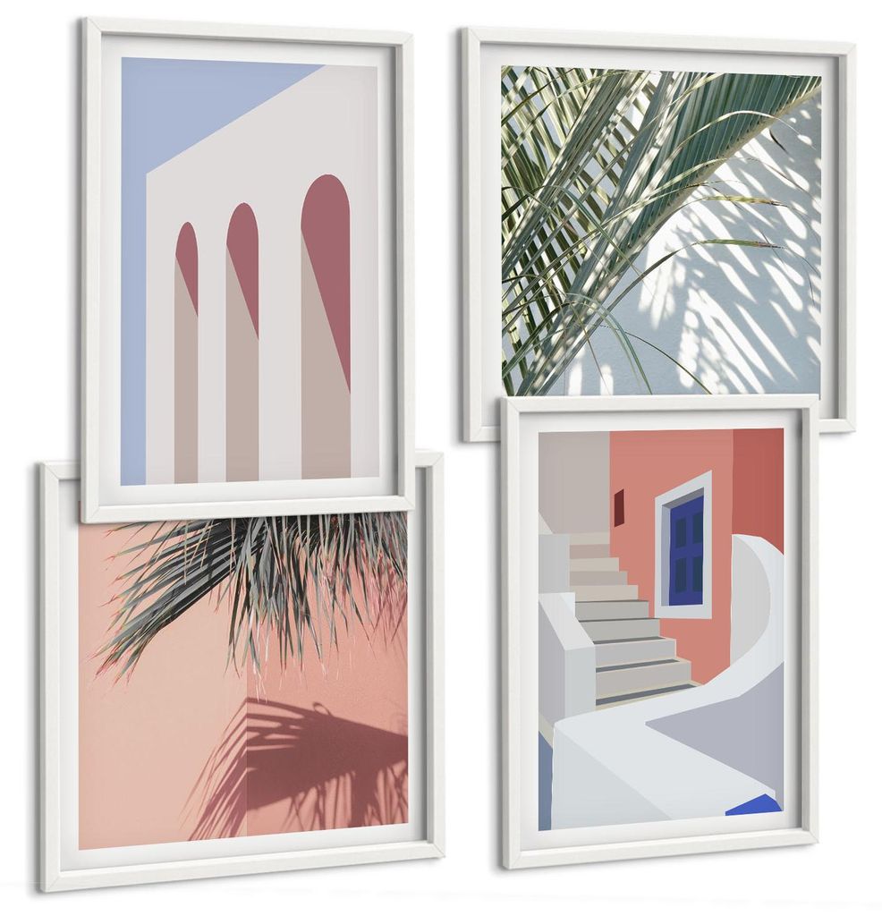 Bilder Set 4-teilig im Goldrahmen Rahmen – Wandbilder 4 Stück – gerahmte Poster für Wohnzimmer, Schlafzimmer und Flur – 50x50 cm - 40x60 cm...
