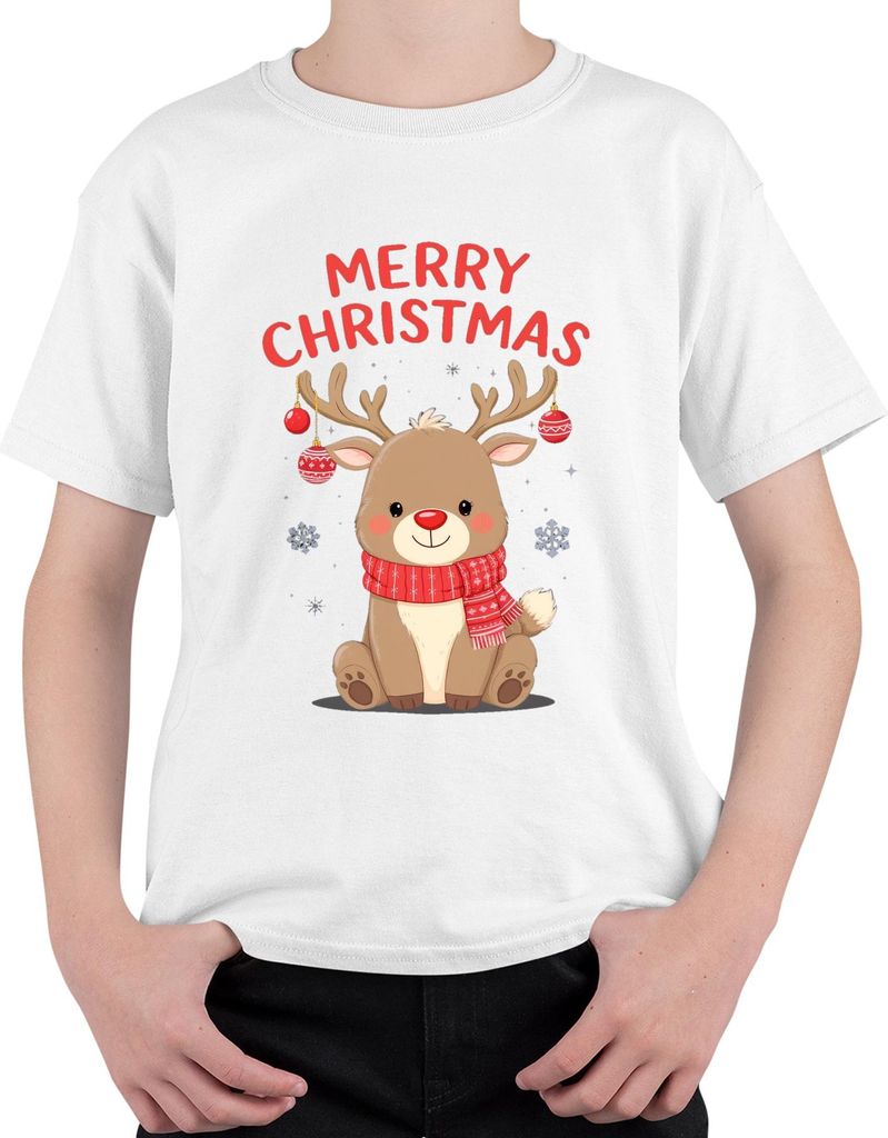 Merry Christmas Rentier Weihnachten Geschenk niedlich Baby Uni Kinder T-Shirt, Weiß, 104
