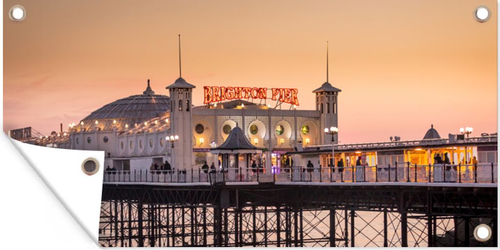 MuchoWow 160x80 cm Outdoor-Poster Gartendeko Sichtschutz Garten Poster für den Garten Brighton - England - Pier