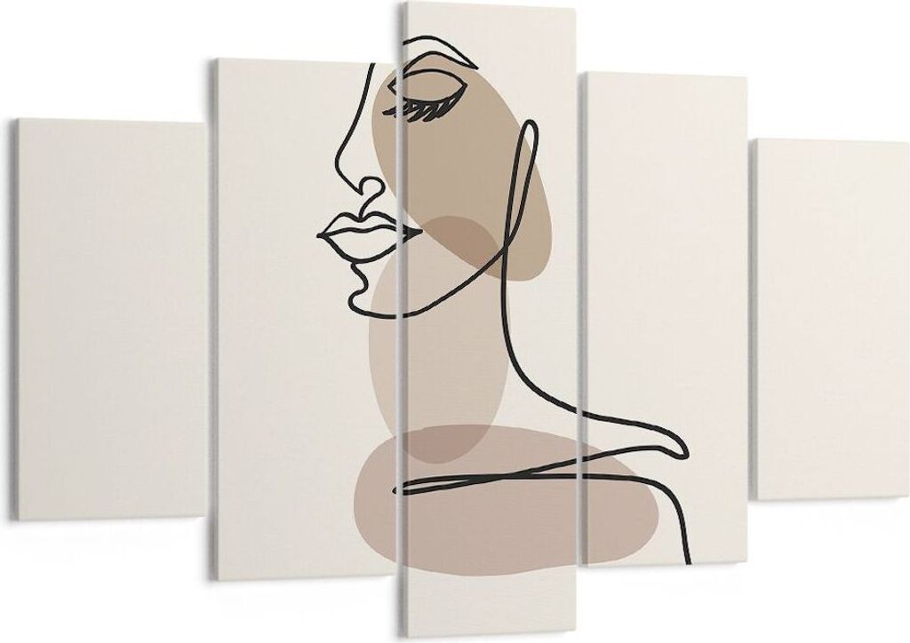 Bild auf Leinwand - Leinwandbild - 5 Teile - Zeichnung einzeilig Frau - 150x100cm - Wand Bild - Wanddeko - Wandbilder - Leinwanddruck - Bilder - Wa...