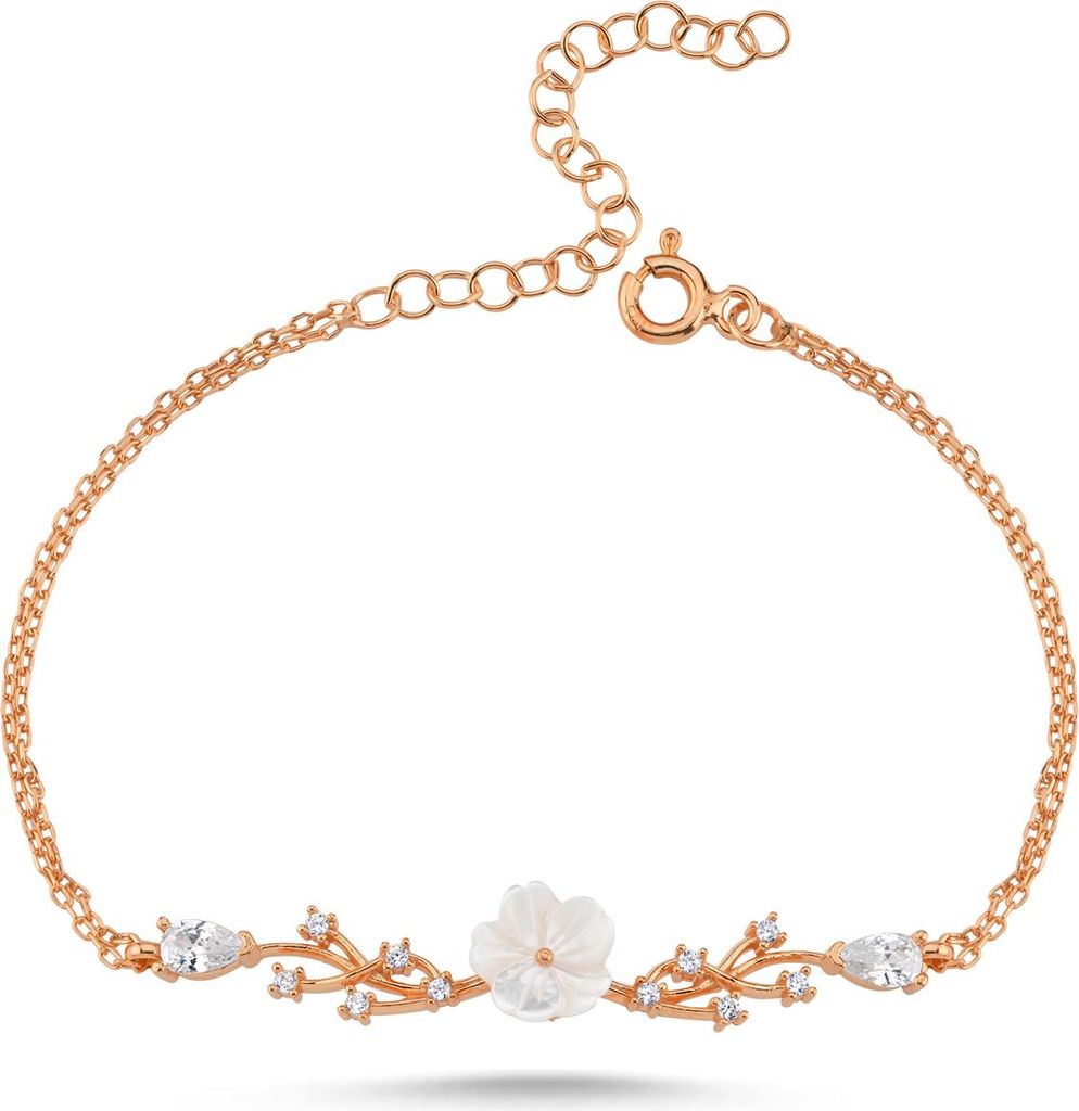 Damen Armband 925 Silber Rosegold Magnolienblüte Zirkonia