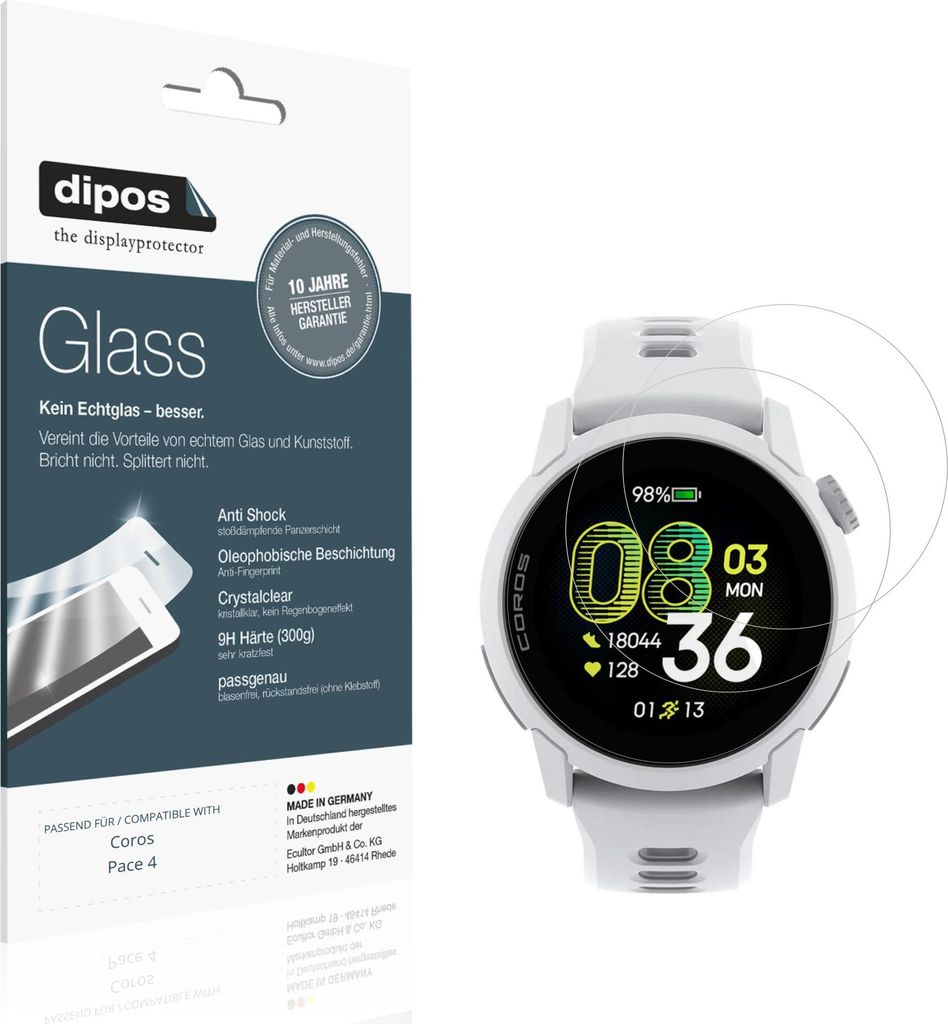 2x Schutzfolie für Coros Pace 4 - Anti-Shock 9H Folie dipos Glass Kunststoffglas