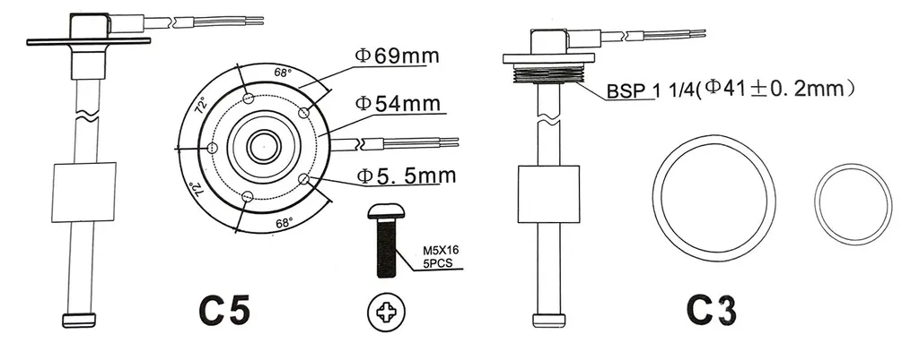 Capteur de niveau de carburant en acier inoxydable 240-33 ohms 300mm