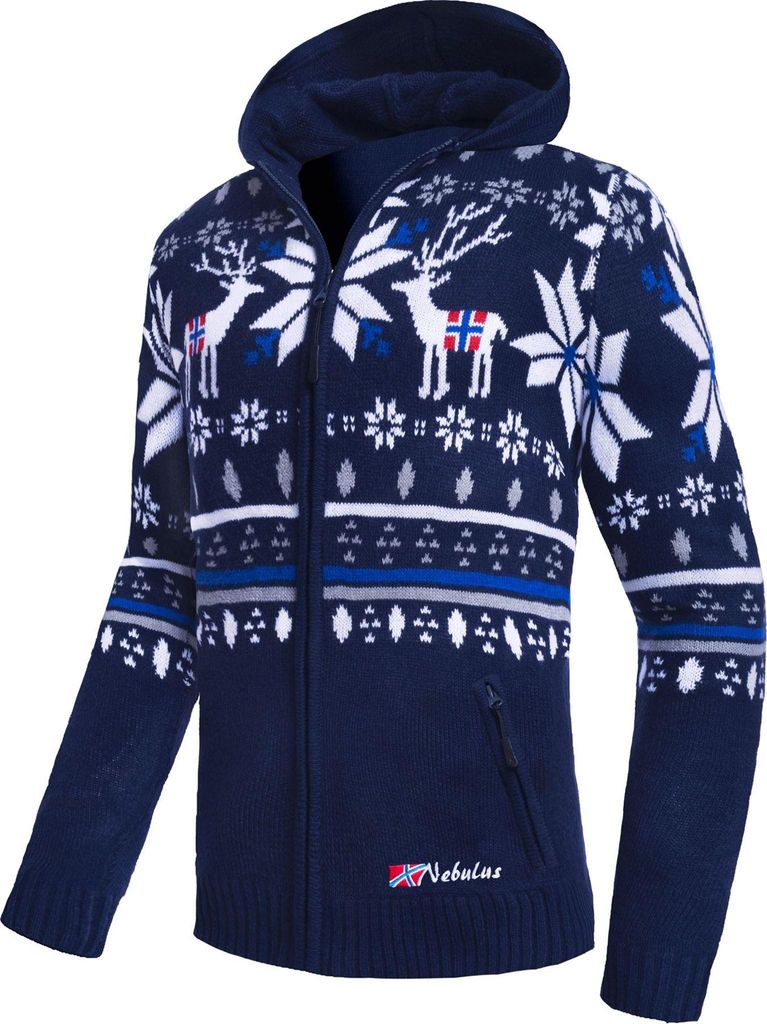 Nebulus Norweger Jacke Hoody NORMAX Herren, mit Kapuze, schicker Pullover im Norweger-Style, P6392 - Herren, navy, M