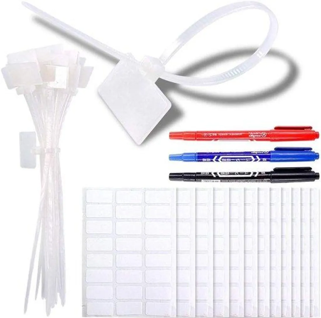 Colliers de serrage à étiqueter 15cm et stickers blancs pour câbles x200