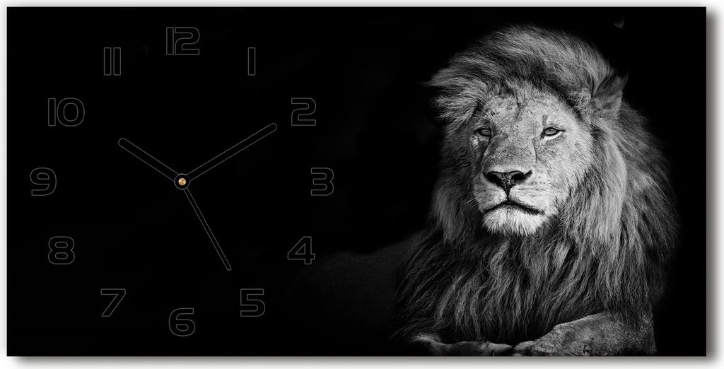 Wanduhr aus Glas – 60x30 cm - Glasbild - Glasuhr - Gehärtetes Glas - schwarze-zeiger - Löwe