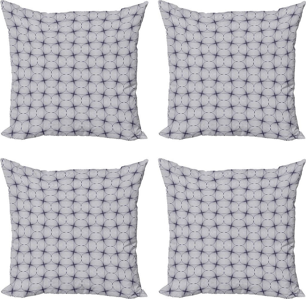 ABAKUHAUS Abstrakt Kissenbezug Set (4 Stück), Streifen und Halbkreise, Moderner Doppelseitiger Digitaldruck, 45 cm x 45 cm, Dark Night Blau Weiß