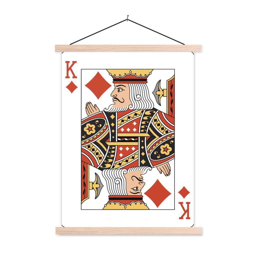 MuchoWow Textilposter Illustration einer Karo-König-Spielkarte 120x160 cm mit holzfarbenen Rahmen - Plakatkarton