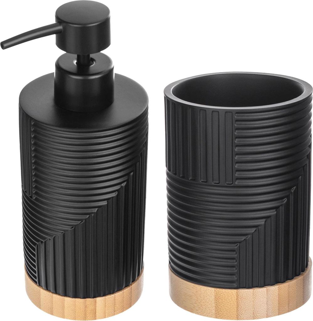 Badezimmer-Set/Bad-Set - Seifenspender & Becher - Für Flüssigseife - Schwarz