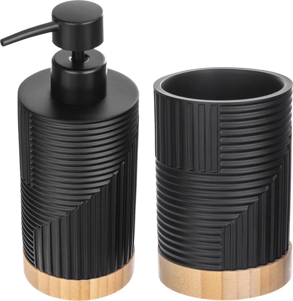 Meubletmoi Set Accessori Bagno Wendy - 3 Pezzi In Poliresina E Minerale Nero: Dispenser Sapone, Bicchiere, Portasapone