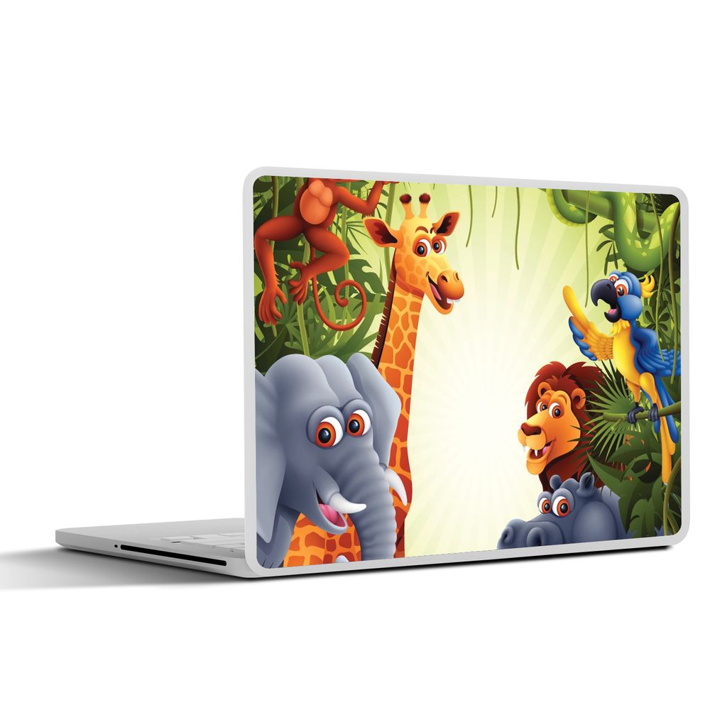 MuchoWow Laptop Aufkleber Sticker Cover Dschungel - Jungen - Mädchen - Baby - Elefant - Löwe - Giraffe 32.5x23.5 cm - Sticker für Laptop - Sel...