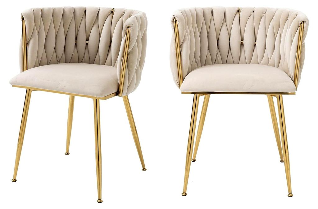 Esszimmerstühle Samt 2er Set, Küchenstühle mit goldenen Beinen und Armlehne, Polsterstuhl für Esszimmer, Küche, Wohnzimmer und Schlafzimmer, B...