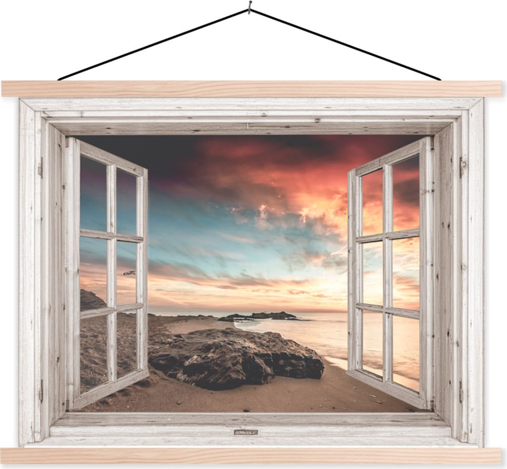 MuchoWow Textilposter Aussicht - Strand - Meer 40x30 cm mit holzfarbenen Rahmen - Bilder