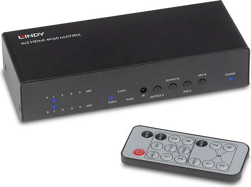 Matrice HDMI 2.0 4x2 Lindy 18G - Switch 4K60Hz professionnel haute fluidité