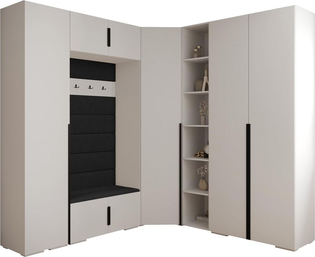 MEBLE KRYSPOL Inova 1 Möbelset Garderobe, 236,7x371,7x47cm - Weiß, Manila 18, Schwarz