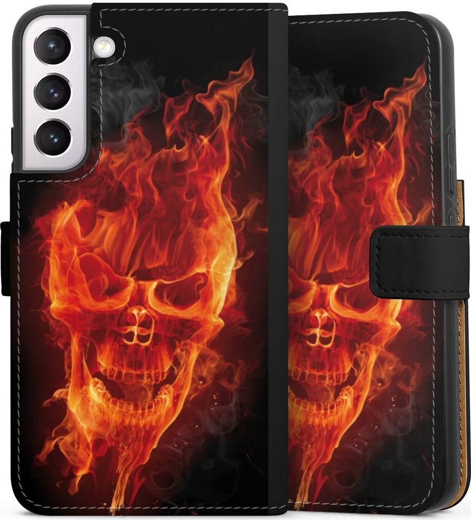 DeinDesign Klapphülle für Samsung Galaxy S22+ Handytasche Lederhülle Tasche Feuer Schädel Totenkopf