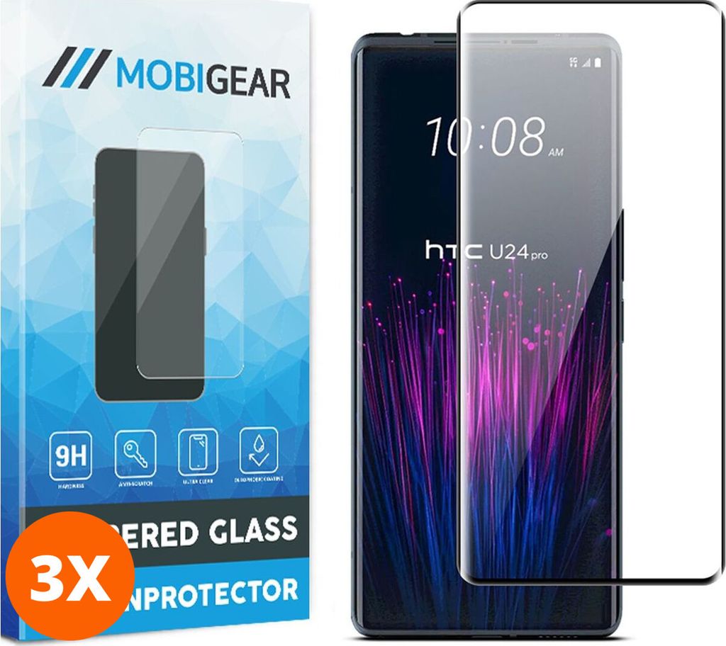Mobigear Premium 9.98 HTC U24 Pro Panzerglas Gehärtetes Glas Displayschutz - Hüllenfreundlich (3er Pack)