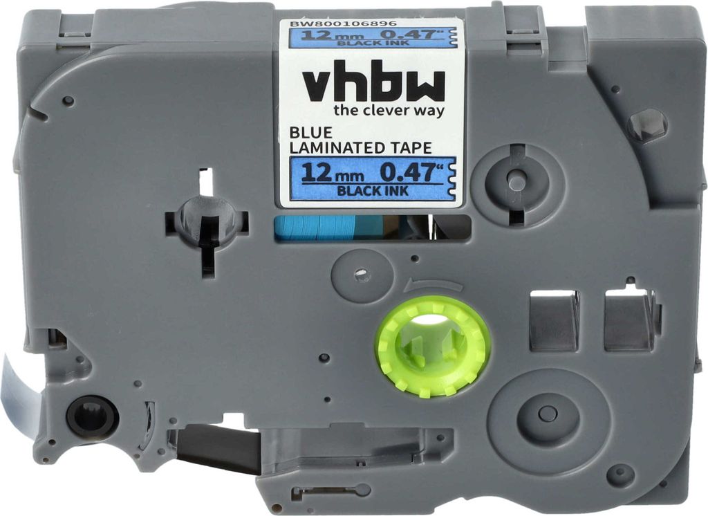 vhbw Schriftband-Kassette kompatibel mit Brother PT 200, 1950VP, 1960, 200-Serie, 2000-Serie Etiketten-Drucker 8m x 12mm Schwarz auf Blau, Kunststoff