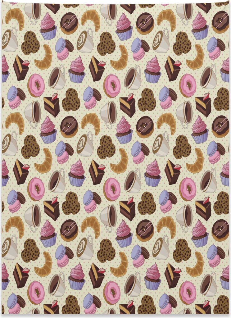 Abakuhaus Bunt Wandteppich, Kaffeetassen Cookies aus Weiches Mikrofaser Stoff Kein Verblassen Klare Farben Waschbar, 110 x 150 cm, Mehrfarbig