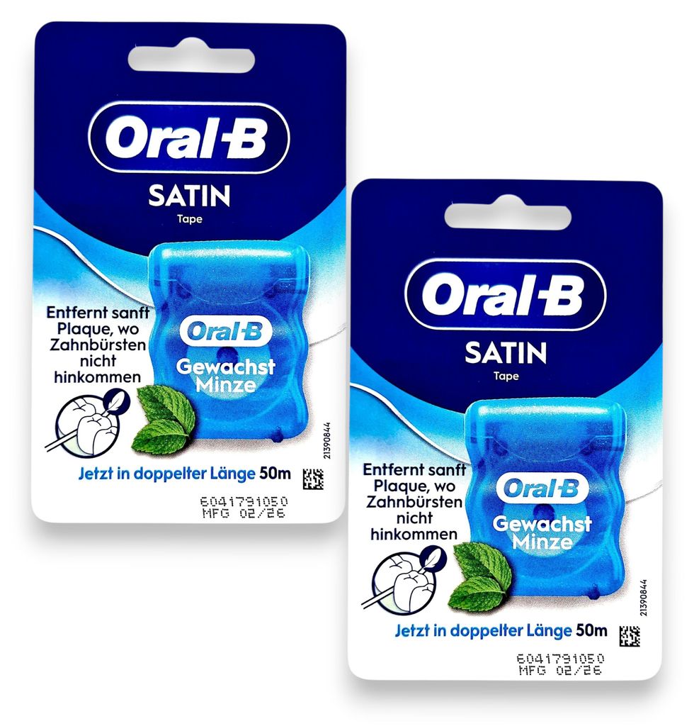 2x Oral-B SatinTape Zahnseide gewachst Minze 2x 50m