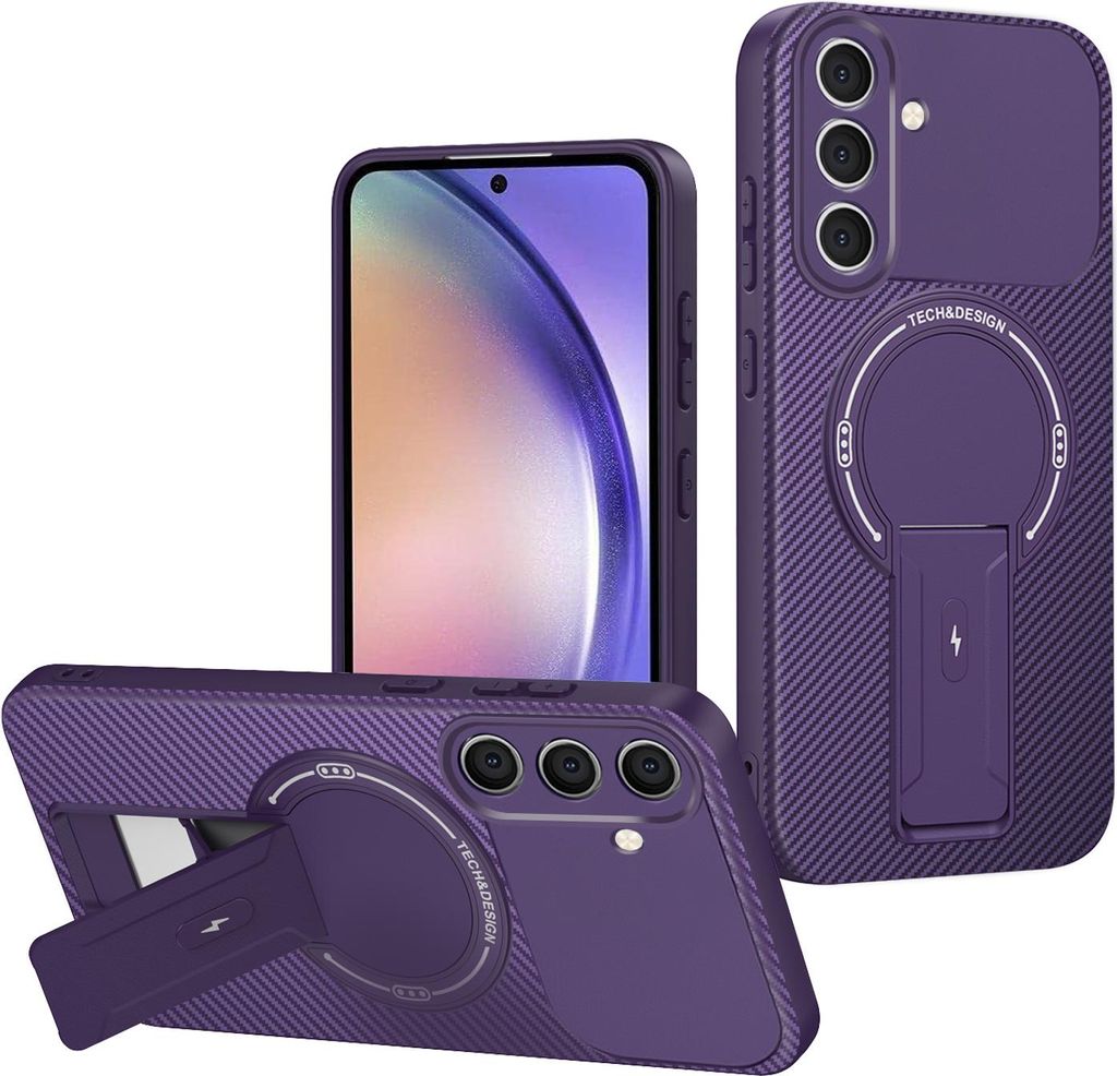 Hülle für Samsung Galaxy A26/A17 5G/4G Magnetisch Carbonfaser Design TPU Hybrid Handyhülle mit Ständer Lila