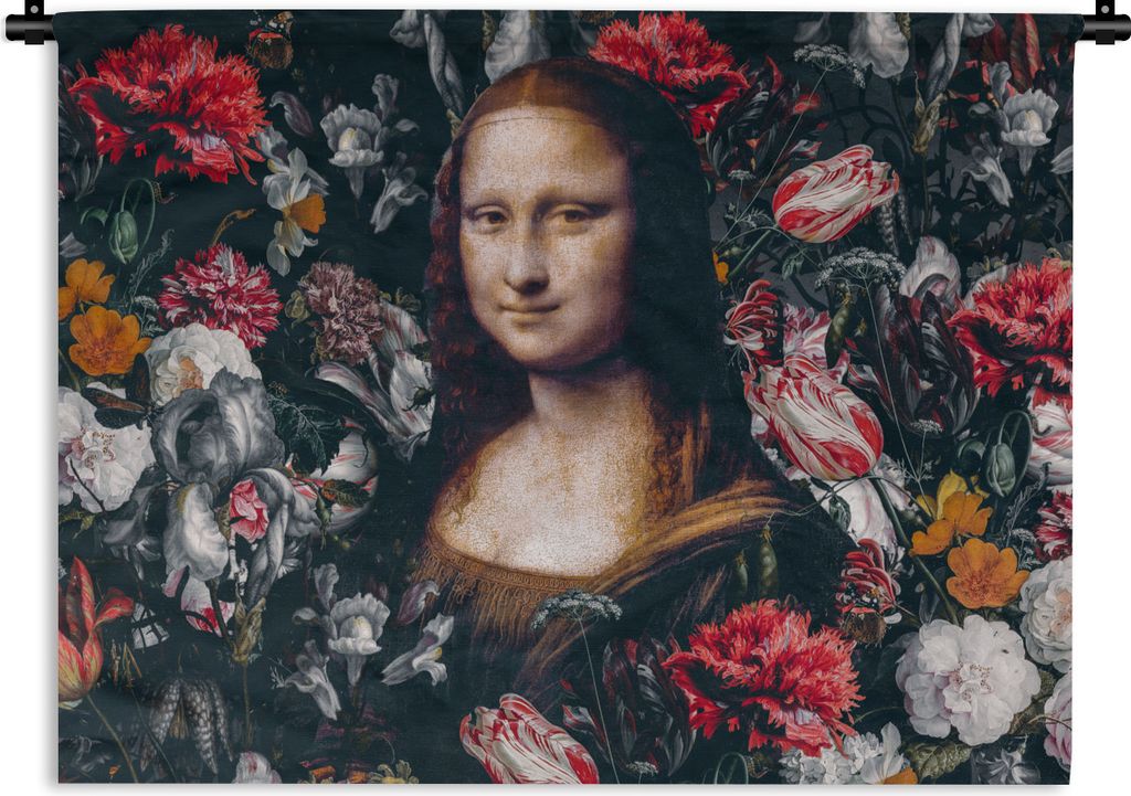 MuchoWow Wandteppich Wandbehang Leonardo da Vinci - Mona Lisa - Blumen 120x90 cm Tapisserie Dekoration Wandtuch - Wohnen - Aufhänger für die Wand
