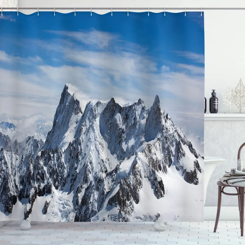 Rideau de douche décor Mont Blanc 175x240cm imperméable et lavable