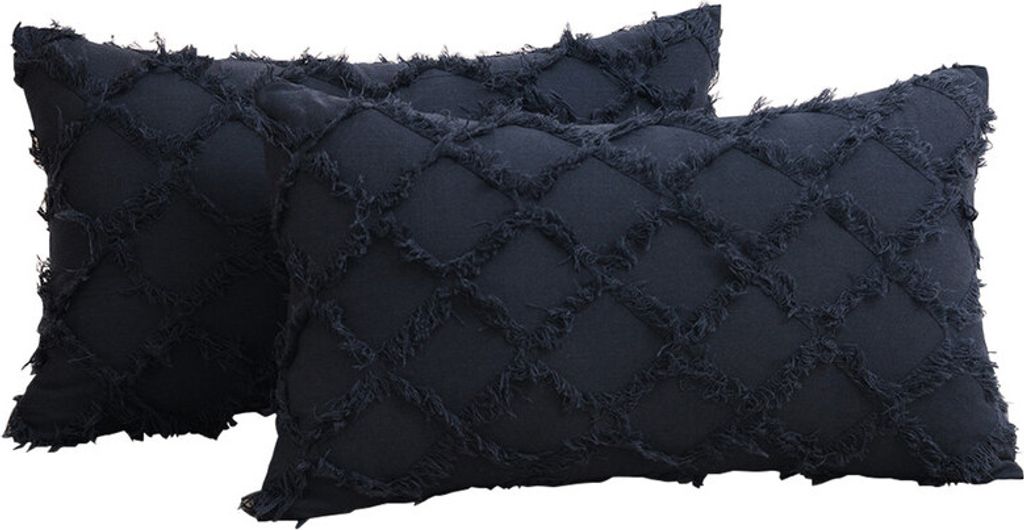 2 STÜCKE Dekokissenbezüge Baumwollgitter Wovon Tufted Lumbar Dekorative Kissenbezug Kissenbezüge für Sofa Sitzkissen, Dunkelblau 45*45cm
