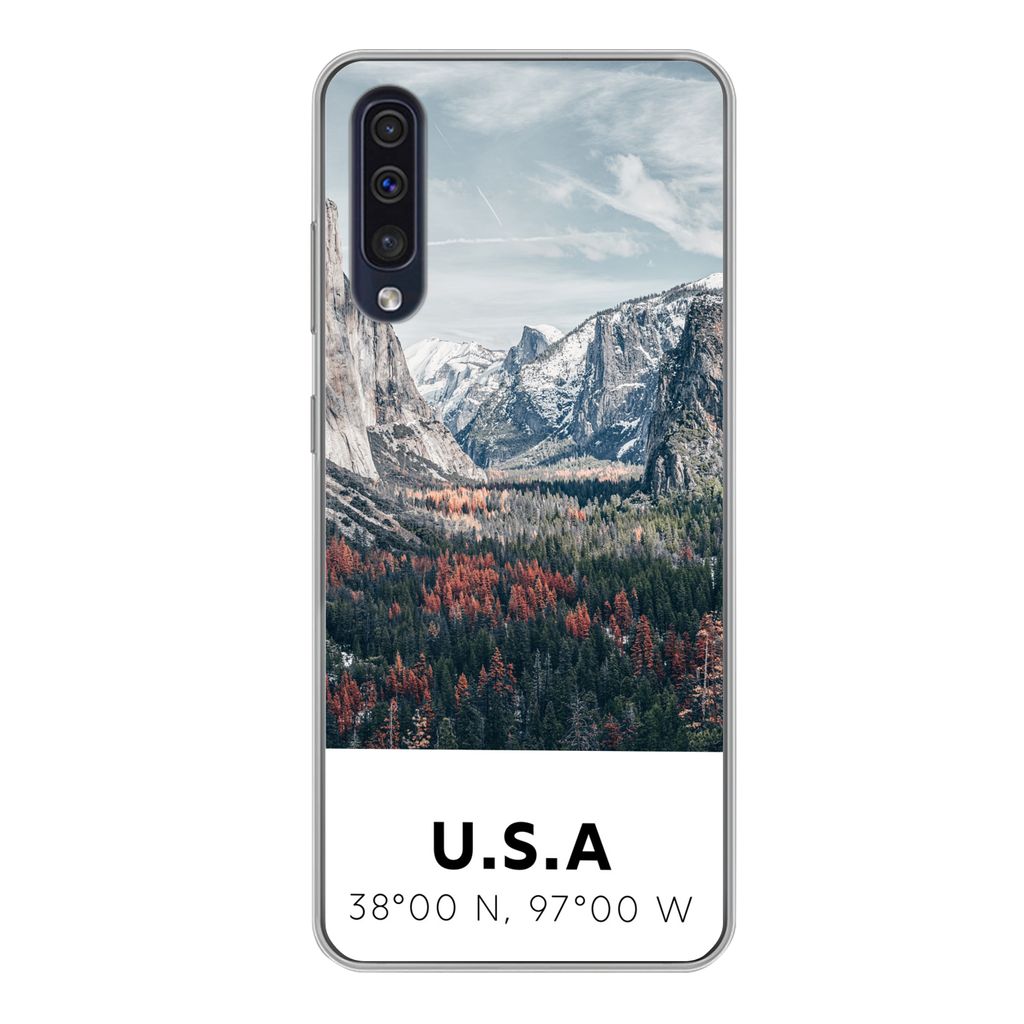 MuchoWow Handyhülle Schutzhülle Hülle für Samsung Galaxy A50 Yosemite - Amerika - Wyoming - Wald - Berge Silikon Softcase Handy Hülle - Mobi...