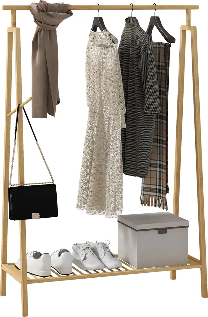 Penderie en Bois de Bambou et Porte-manteau avec Rangement Chaussures