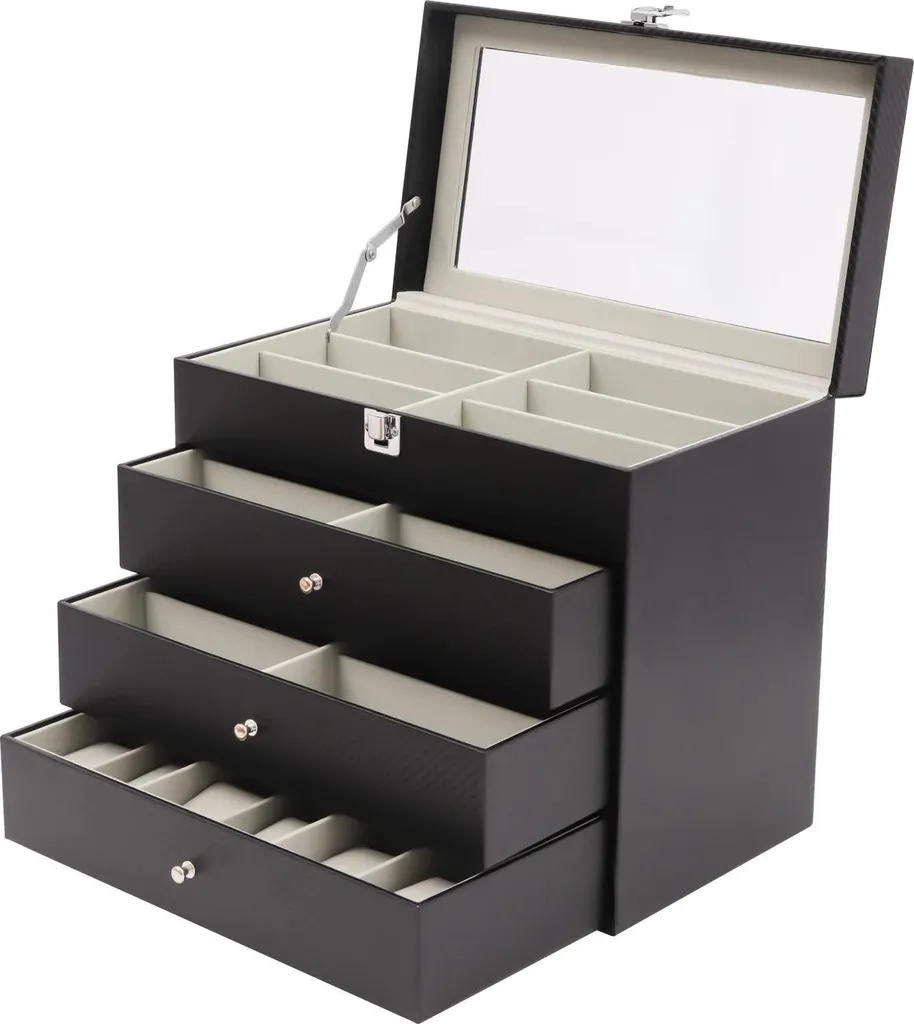 Coffret de rangement montres et bijoux verrouillable en bois et verre